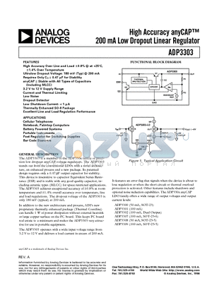 ADP3303AR-33 datasheet - High Accuracy anyCAP 200 mA Low Dropout Linear Regulator