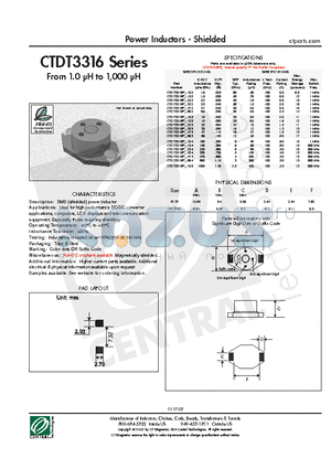 CTDT3316P-152 datasheet - Power Inductors - Shielded