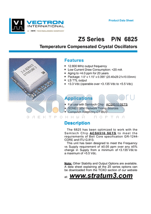 6825 datasheet - Temperature Compensated Crystal Oscillators