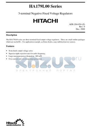 HA179L12 datasheet - 3-terminal Negative Fixed Voltage Regulators