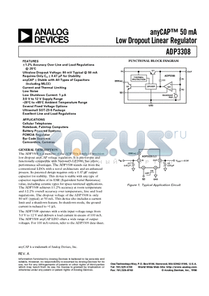 ADP3308 datasheet - anyCAP 50 mA Low Dropout Linear Regulator