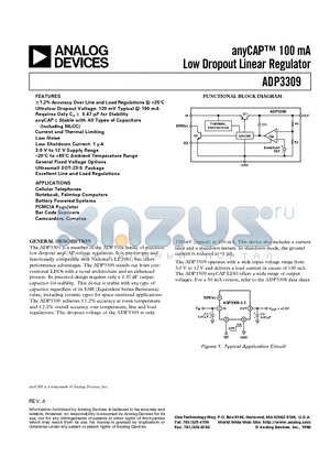 ADP3309ART-29 datasheet - anyCAP 100 mA Low Dropout Linear Regulator