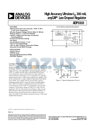 ADP3333ARM-15 datasheet - High Accuracy Ultralow IQ, 300 mA, anyCAP Low Dropout Regulator