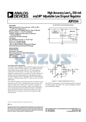 ADP3334 datasheet - High Accuracy Low IQ, 500 mA anyCAP  Adjustable Low Dropout Regulator