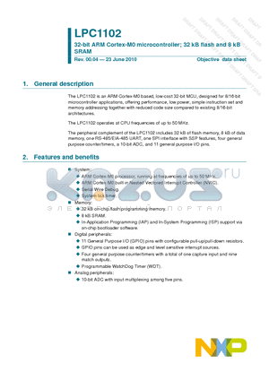 LPC1102 datasheet - 32-bit ARM Cortex-M0 microcontroller; 32 kB flash and 8 kB SRAM