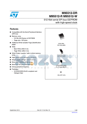 M95512-RDW6TP/AB datasheet - 512 Kbit serial SPI bus EEPROM with high-speed clock