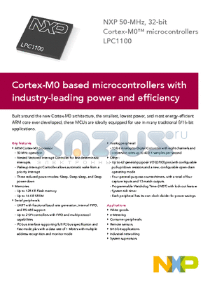 LPC1100 datasheet - Cortex-M0 based microcontrollers with industry-leading power and efficiency