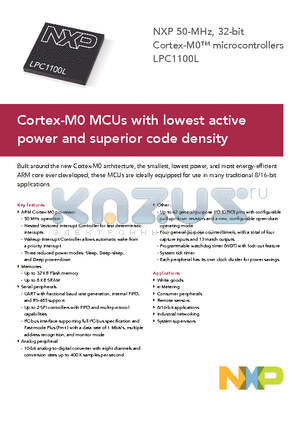 LPC1100L datasheet - Cortex-M0 MCUs with lowest active power and superior code density