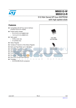 M95512-W datasheet - 512 Kbit Serial SPI bus EEPROM with high speed clock