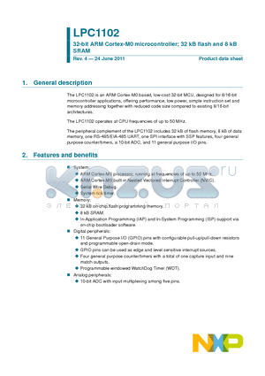 LPC1102UK datasheet - 32-bit ARM Cortex-M0 microcontroller; 32 kB flash and 8 kB SRAM