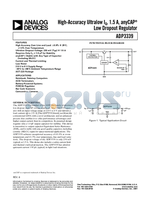 ADP3339AKC-5 datasheet - High-Accuracy Ultralow IQ, 1.5 A, anyCAP  Low Dropout Regulator