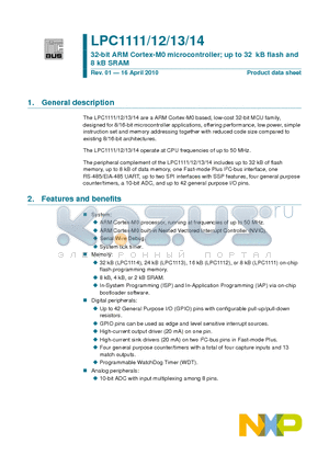 LPC1111FHN33/101 datasheet - 32-bit ARM Cortex-M0 microcontroller; up to 32 kB flash and 8 kB SRAM