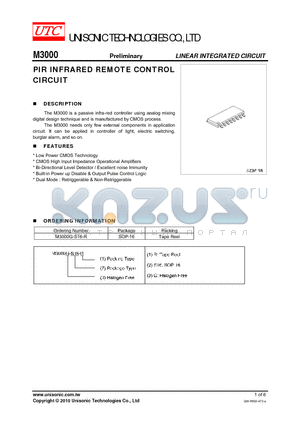 M3000 datasheet - PIR INFRARED REMOTE CONTROL CIRCUIT