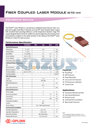 FCLM670P5LD2 datasheet - Fiber Coupled Laser Module