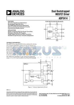 ADP3414JR datasheet - Dual Bootstrapped MOSFET Driver