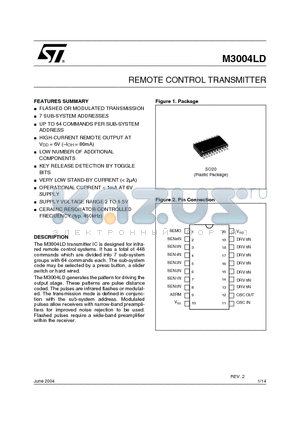 M3004LDT datasheet - REMOTE CONTROL TRANSMITTER