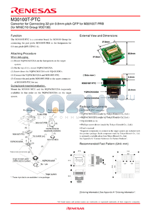 M30100T-PTC datasheet - Converter for Connecting 32-pin 0.8mm-pitch QFP for M30100T-PRB (for M16C/10 Group M30100)