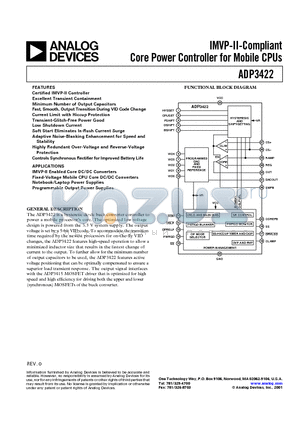 ADP3422JRU datasheet - IMVP-II-Compliant Core Power Controller for Mobile CPUs