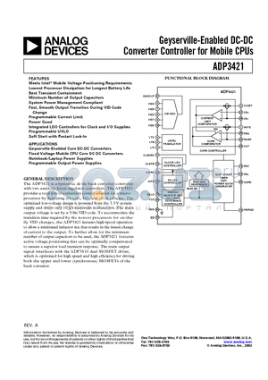 ADP3421 datasheet - Geyserville-Enabled DC-DC Converter Controller for Mobile CPUs