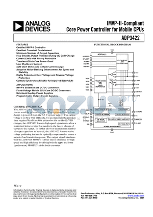 ADP3422 datasheet - IMVP-II-Compliant Core Power Controller for Mobile CPUs