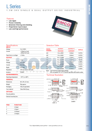 L03 datasheet - 1.5W - 3KV SINGLE & DUAL OUTPUT DC/DC INDUSTRIAL