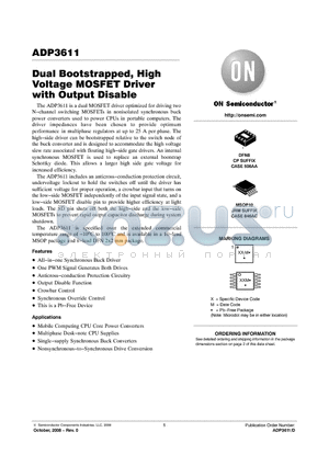ADP3611MNR2G datasheet - Dual Bootstrapped, High Voltage MOSFET Driver with Output Disable
