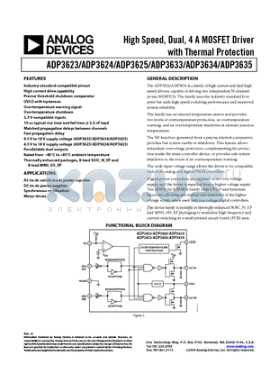 ADP3634 datasheet - High Speed, Dual, 4 A MOSFET Driver with Thermal Protection