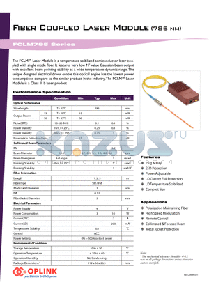 FCLM785P50RM1 datasheet - Fiber Coupled Laser Module