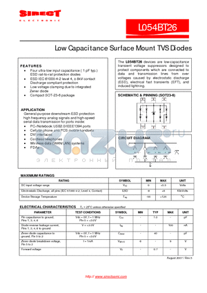 L054BT26 datasheet - Low Capacitance Surface Mount TVS Diodes