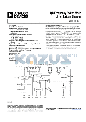 ADP3806JRUZ-REEL datasheet - High-Frequency Switch Mode Li-Ion Battery Charger