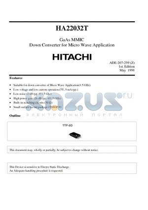 HA22032T datasheet - GaAs MMIC Down Converter for Micro Wave Application