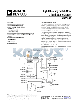 ADP3808JCPZ-RL datasheet - High Efficiency Switch Mode Li-Ion Battery Charger