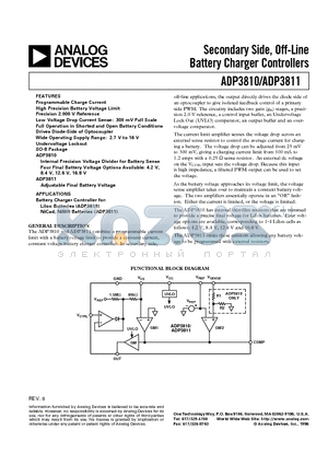 ADP3810AR-84 datasheet - Secondary Side, Off-Line Battery Charger Controllers