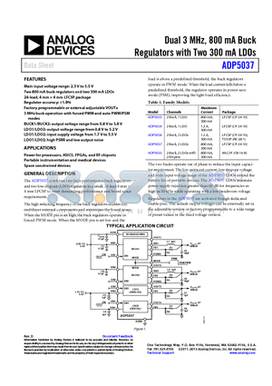 ADP5024 datasheet - Dual 3 MHz, 800 mA Buck Regulators with Two 300 mA LDOs