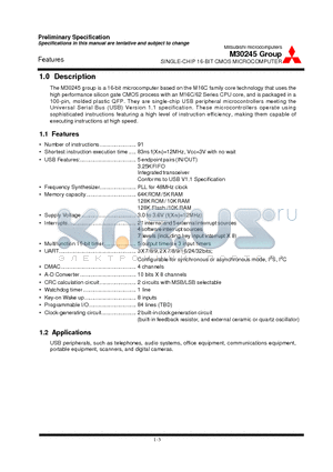 M30245 datasheet - SINGLE-CHIP 16-BIT CMOS MICROCOMPUTER