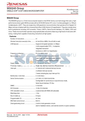 M30245 datasheet - SINGLE-CHIP 16-BIT CMOS MICROCOMPUTER