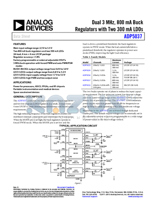 ADP5033 datasheet - Dual 3 MHz, 800 mA Buck Regulators with Two 300 mA LDOs