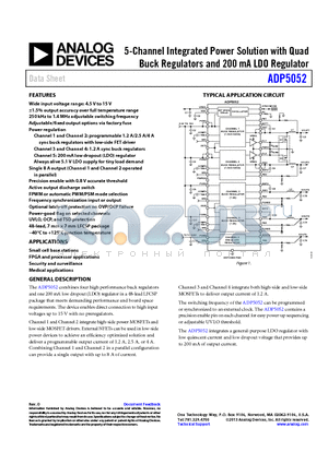 ADP5052ACPZ-R7 datasheet - 5-Channel Integrated Power Solution with Quad Buck Regulators and 200 mA LDO Regulator
