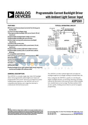 ADP5501 datasheet - Programmable Current Backlight Driver with Ambient Light Sensor Input