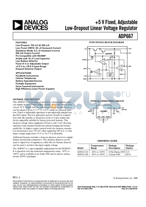ADP667AR datasheet - 5 V Fixed, Adjustable Low-Dropout Linear Voltage Regulator