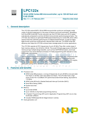 LPC1227FBD48301 datasheet - 32-bit ARM Cortex-M0 microcontroller; up to 128 kB flash and 8 kB SRAM