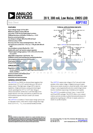 ADP7102ACPZ-3.0-R7 datasheet - 20 V, 300 mA, Low Noise, CMOS LDO