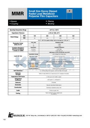 684MMR630K datasheet - Small Size Epoxy Dipped Radial Lead Metallized Polyester Film Capacitors