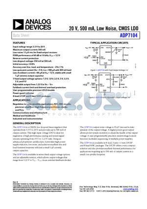ADP7104ARDZ-1.8-R7 datasheet - 20 V, 500 mA, Low Noise, CMOS LDO
