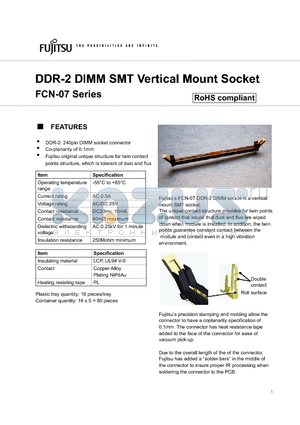 FCN-078J240-0 datasheet - DDR-2 DIMM SMT Vertical Mount Socket