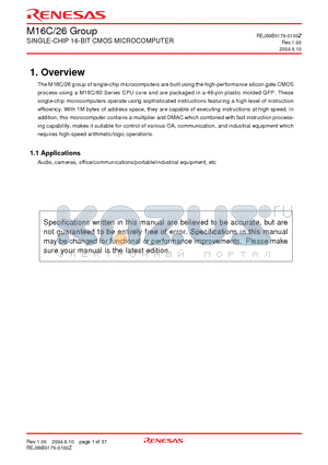 M30262F3GP datasheet - SINGLE-CHIP 16-BIT CMOS MICROCOMPUTER