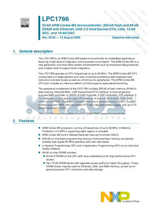 LPC1766FBD100 datasheet - 32-bit ARM Cortex-M3 microcontroller;