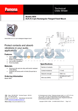 6854 datasheet - XLR (F) 5-pin Rectangular Flanged Panel Mount