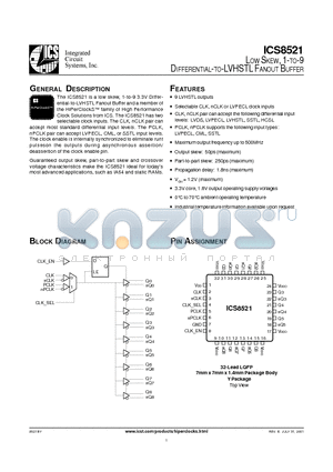 ICS8521 datasheet - LOW SKEW, 1-TO-9 DIFFERENTIAL-TO-LVHSTL FANOUT BUFFER