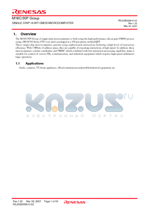 M30302SPFP datasheet - SINGLE-CHIP 16-BIT CMOS MICROCOMPUTER